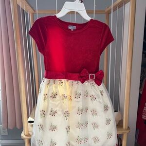 Blueberi Boulevard Velvet Red and Cream Floral Dress